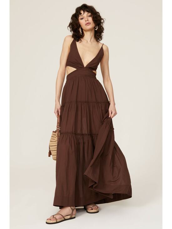 Bec & Bridge Dresses & Skirts - Bec + Bridge Carla Brown Cutout V-Neck Sleeveless Tiered Maxi Dress Size 8